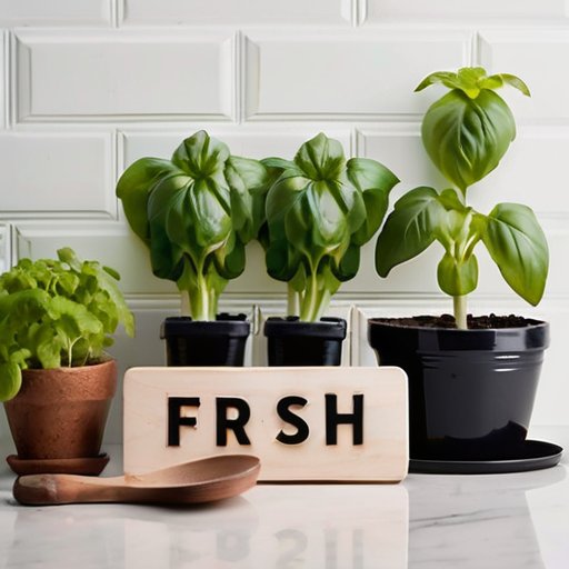 Сад свежего базилика с яркими растениями, солнечными лучами и инструментами для садоводства.