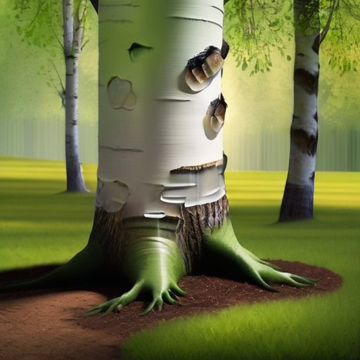 Спокойный лес весной с березой, капающей соком, и контейнером под ней.