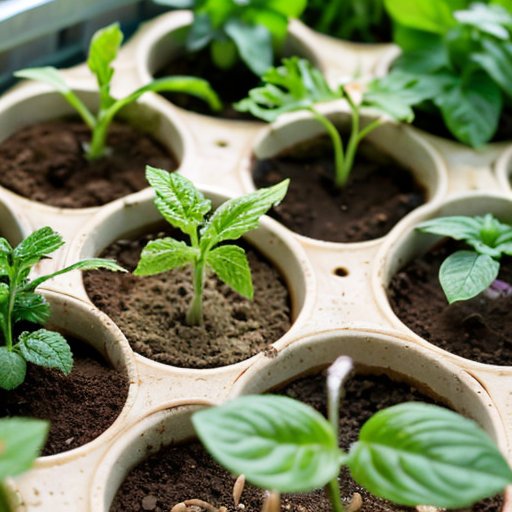 Сад с яркими ростками томатов и раствором дрожжей.