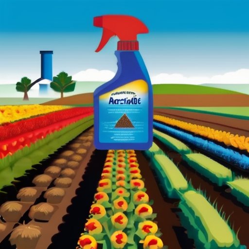 Современное сельское хозяйство: яркие культуры, чистое небо, средство для борьбы с вредителями и инструменты.