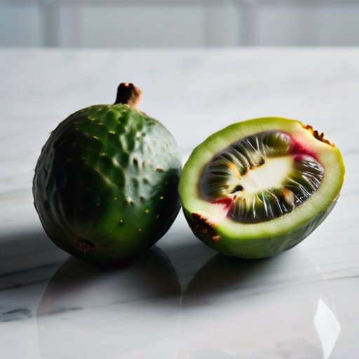 Яркий плод фейхоа на rustic деревянном столе с цветами и листьями.