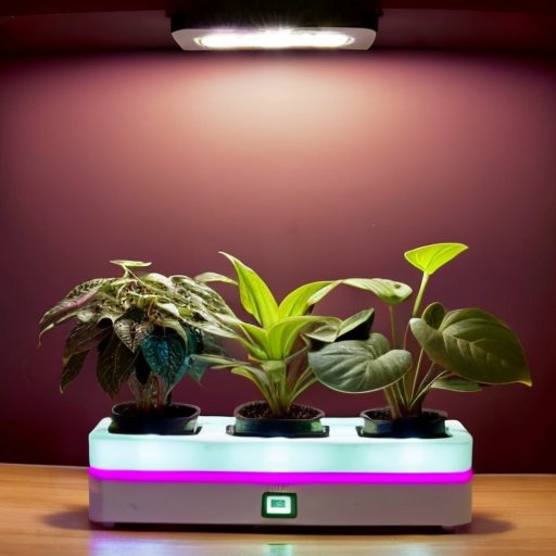 Современный внутренний сад с рассадой под ярким LED светом.