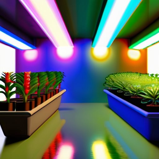 Современный интерьер для садоводства с различными типами светильников и здоровыми растениями.