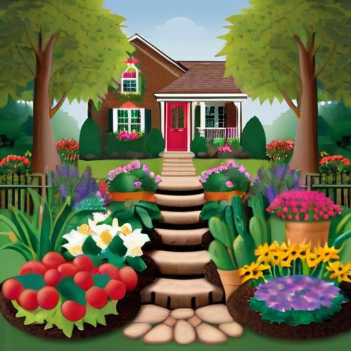 Яркий сад с здоровыми растениями, контейнер