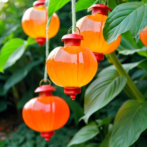 Яркий сад с различными видами физалиса и их плодами в оболочках, на солнечном фоне.