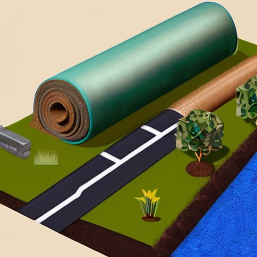 Геотекстиль на строительном участке с системами дренажа и ландшафтными элементами.