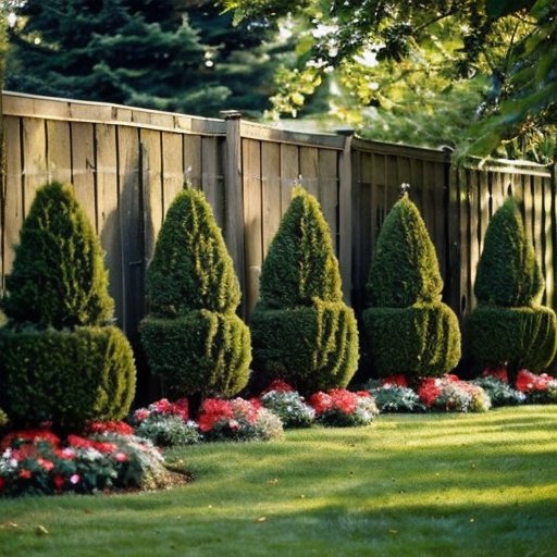 Спокойный пейзаж с голубыми елями на фоне ясного неба.