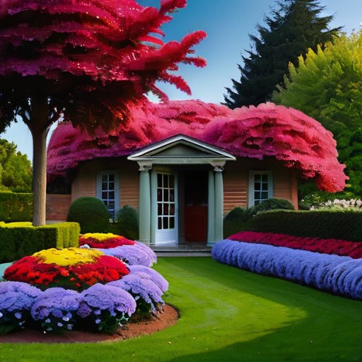 Ухоженный сад с яркими хризантемами и садовыми инструментами.