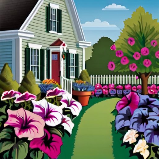 Яркий сад с цветущими петуниями, инструментами и идеальными условиями для посадки.