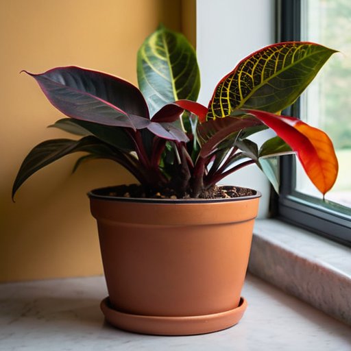 Яркий крокус с цветными листьями и садовые инструменты в уютной комнате.