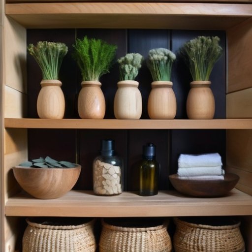 Уютный интерьер деревянной сауны с вениками и чашей с горячей водой.