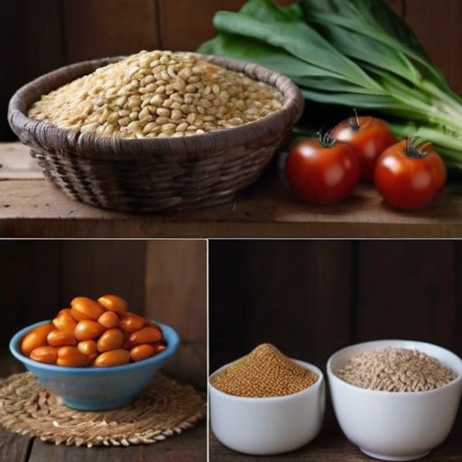 Сельская ферма с зерном, овощами и добавками для питания кур.