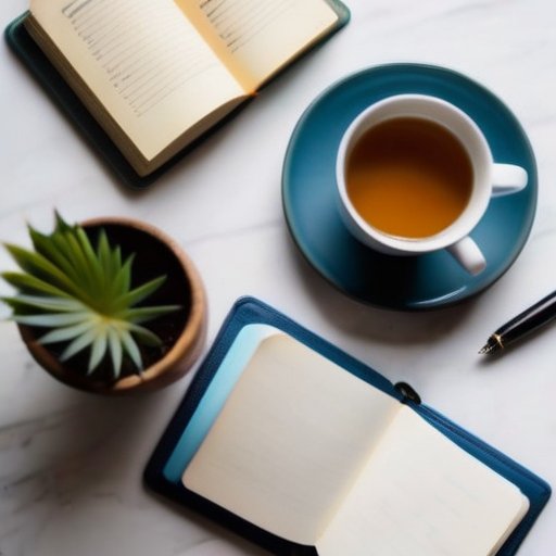 Спокойная рабочая зона с блокнотом, пером и чашкой чая, окруженная растениями и мягким светом, на странице вопрос. На фоне - книжная полка по психологии и коммуникации.