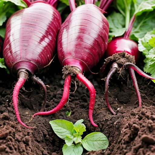 Поле свеклы с зелеными листьями, удобрения и инструменты для анализа почвы.