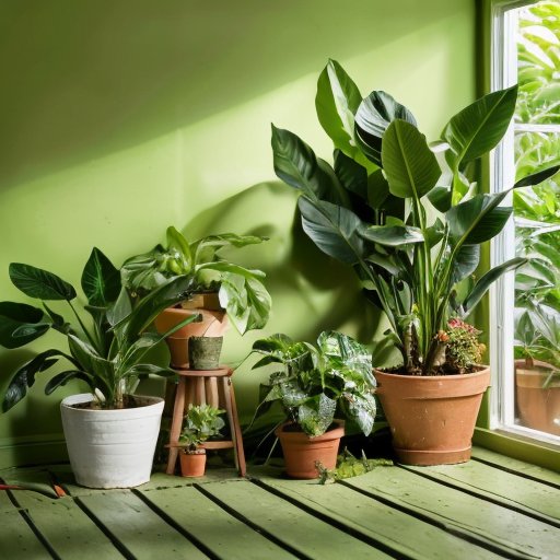 Уютный indoor-сад с долларовым деревом и садовыми инструментами.