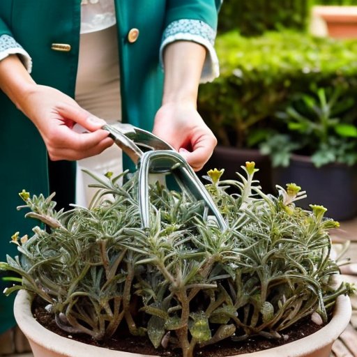 Сад розмарина с зелеными растениями, черенками для размножения и инструментами для ухода.