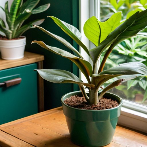 Яркое растение шеффлера в уютной обстановке с инструментами для размножения.