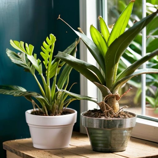 Организованный домашний сад с черенками драцен, инструментами и солнечным окном.