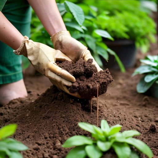 Садовая сцена с различными слоями почвы и здоровыми туями.
