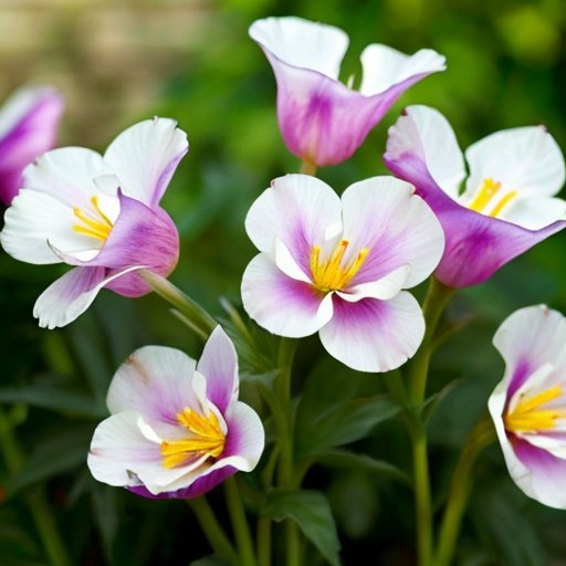 Яркий сад с цветущими эустомами и инструментами для садоводства.