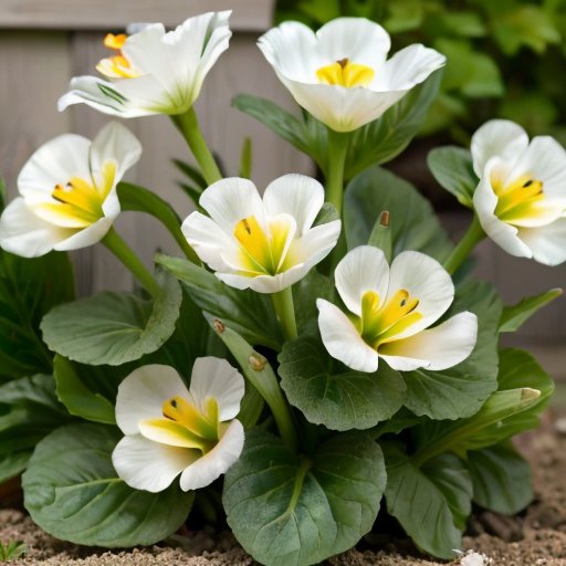 Серene сад с цветущими эустомами, контейнерами для семян и инструментами на тёмной почве.