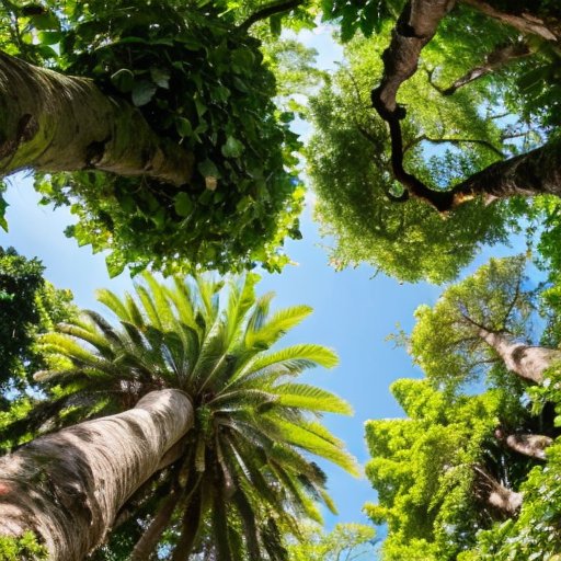 Пышная крона деревьев с яркими листьями на фоне голубого неба.