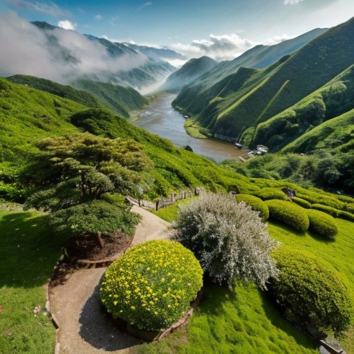 Курильский чай на фоне гор и побережья, с традиционными инструментами для приготовления чая.
