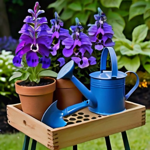 Яркий сад с цветами лобелии и рассадой.