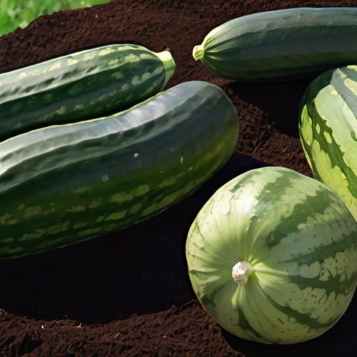 Сад огурцов с разнообразным мульчированием: органические материалы и черная пластиковая мульча.