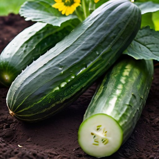 Сад с яркими партенокарпическими огурцами на решетках, зелеными листьями и плодородной почвой.