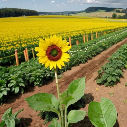 Сельскохозяйственный ландшафт с разделами: здоровые культуры с пестицидными знаками и устойчивое земледелие с органическими культурами и полезными насекомыми.