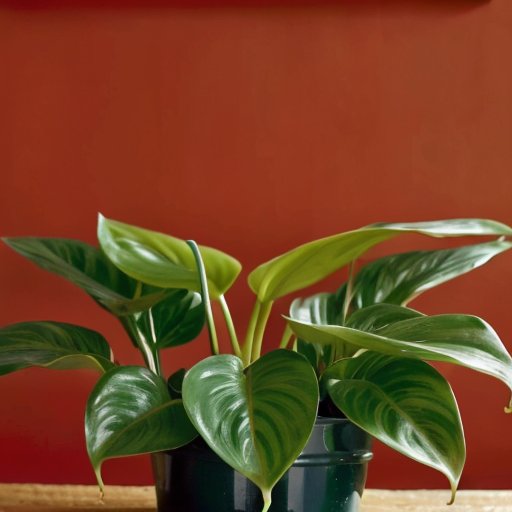 Зеленый антуриум с блестящими листьями в светлом помещении с хорошими условиями для роста.