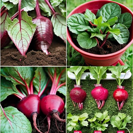 Сад свеклы с яркими листьями, темной почвой и указателями удобрений.