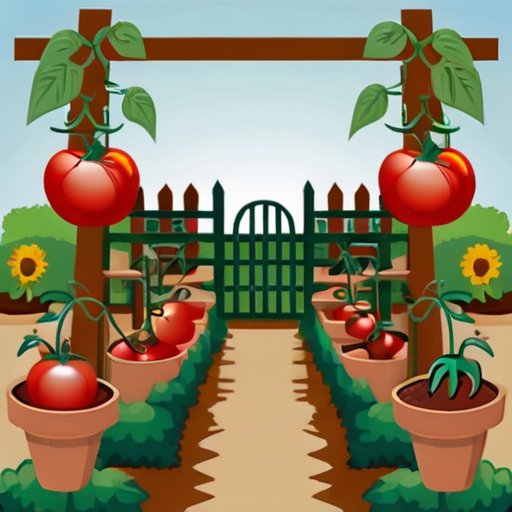 Солнечный сад с поддерживаемыми томатами: колышки, решётки и клетки.