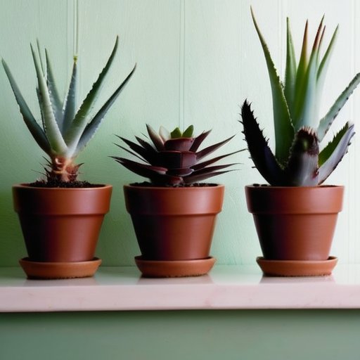 Уютный интерьер с растениями алоэ на разных стадиях роста.