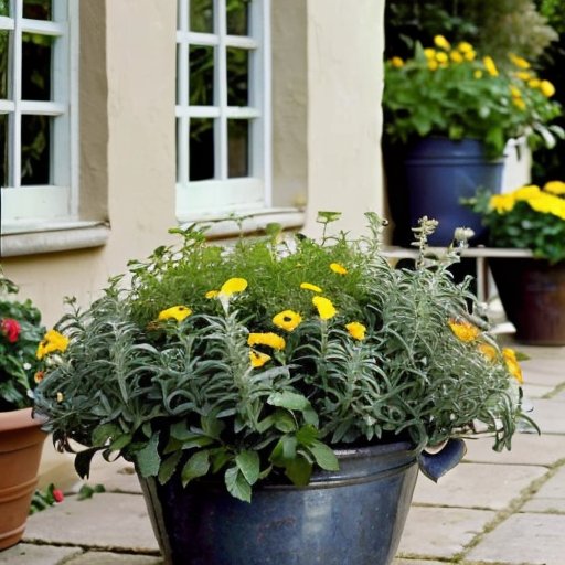 Ухоженный травяной сад с розмарином, аккуратные ряды, солнечная атмосфера.