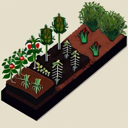 Упорядоченная грядка с томатами, семена, мульча, маркеры сортов, инструменты для ухода.