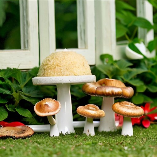 Спокойный сад для выращивания грибов с аккуратными грядками и зеленой растительностью.