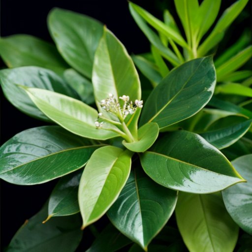 Зеленое растение мирта в уютной обстановке с солнечным светом, украшенное поливочным кувшином и удобрениями.