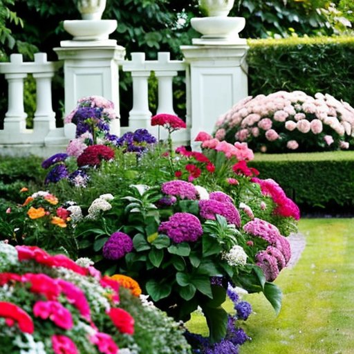 Яркий сад с цветущей вербеной разных оттенков: фиолетовый, розовый и белый.