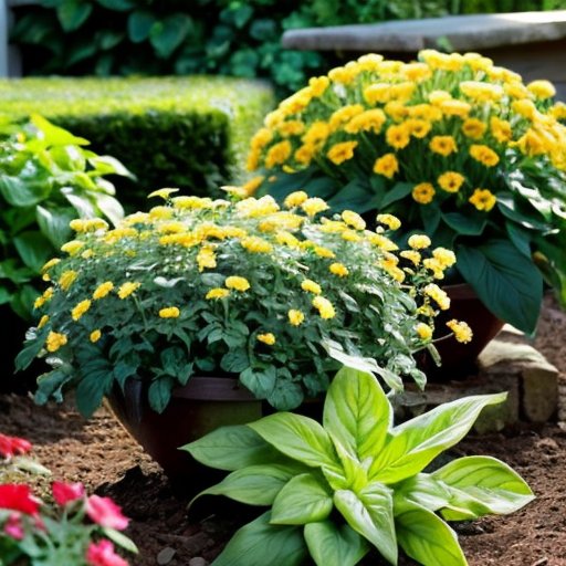 Весенний садовый участок с темной почвой, семенами базилика, петрушки и кориандра, инструментом и яркими цветами.