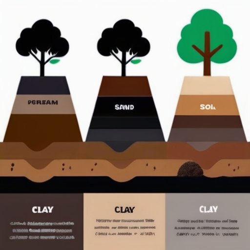Пять слоев почвы: глина, песок, суглинок, торф, чернозем. Цветные иконки растений над каждым слоем.