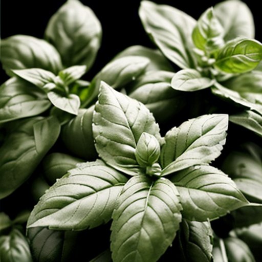 Сад базилика с яркими листьями, горшками, инструментами и солнечными лучами.