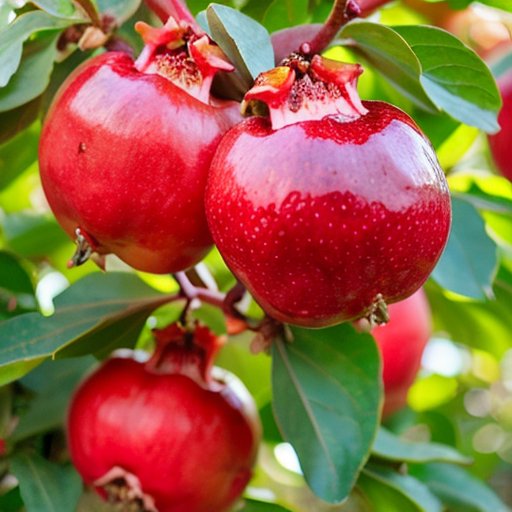 Яркое дерево граната с спелыми плодами на фоне солнечного сада.