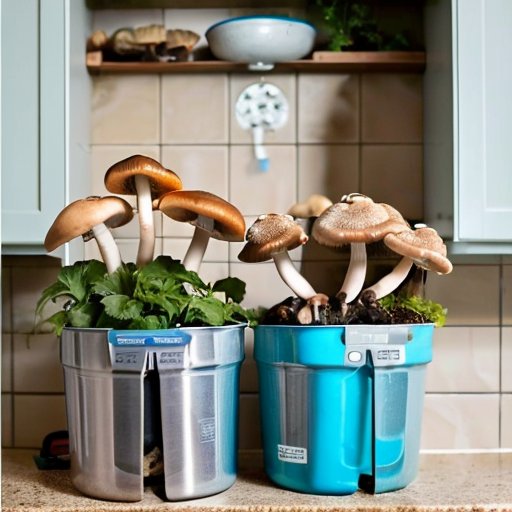 Организованная домашняя грибная ферма с шампиньонами, вешенками и шиитаке в прозрачных контейнерах.