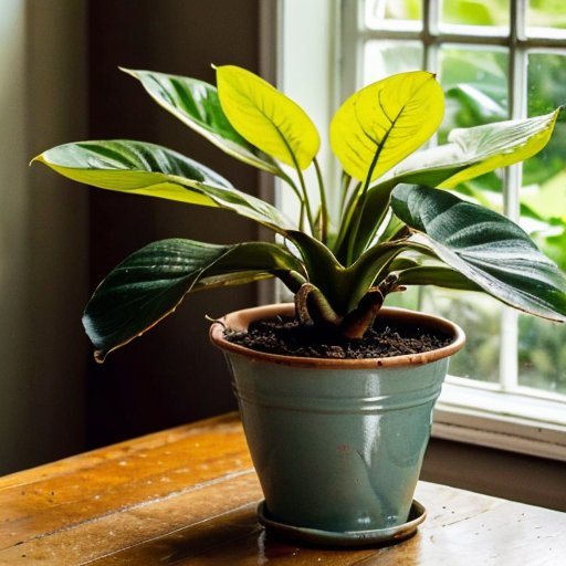 Солнечное помещение с лимонным деревом в горшке, яркие лимоны и зелёные листья, рядом с окном.