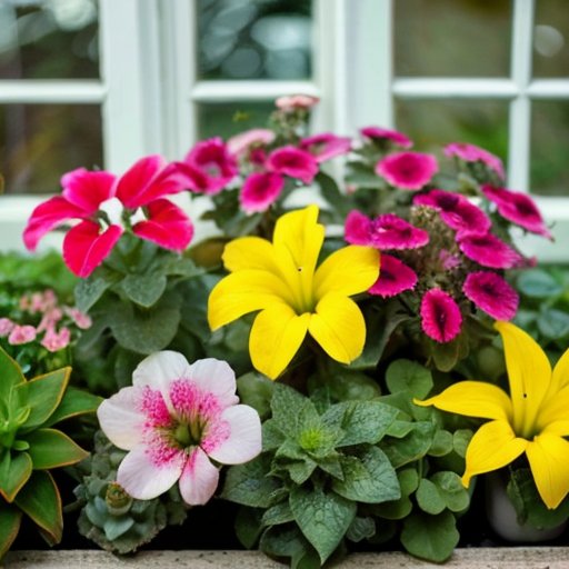 Сцена домашнего садоводства с ростом лобелии на подоконнике: семена, горшки с землёй, сеянцы, инструменты.