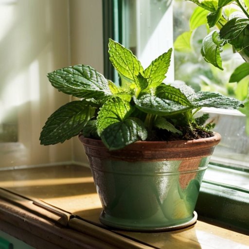 Яркий домашний сад мяты на солнечном подоконнике.