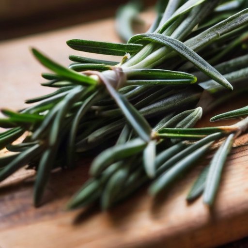 Розмарин в ухоженном саду с инструментами и кулинарными элементами.