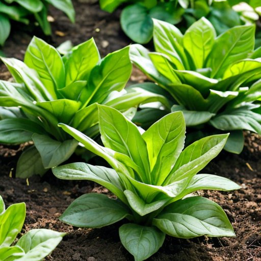 Зеленый айсберг-салат в ухоженной грядке с темной почвой и солнечным небом.